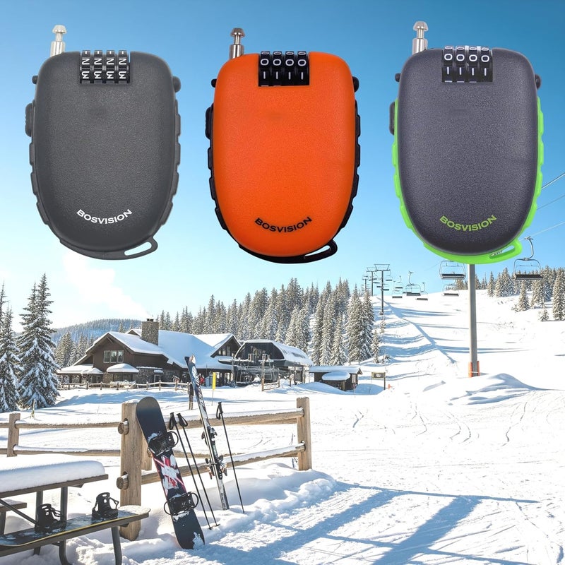 Bosvision Ultra-Secure 4-digit Combination Lock with 3 Feet Retractable Cable for Bike, Ski, Snowboard and Stroller - Image 2